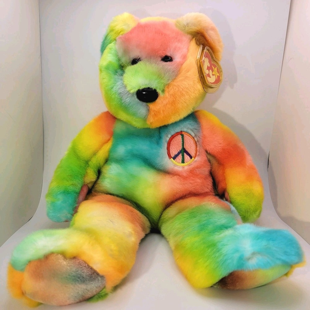 TY Beanie Buddies Peace Bear 1999 Tie Dye Plush 14" Original Tag